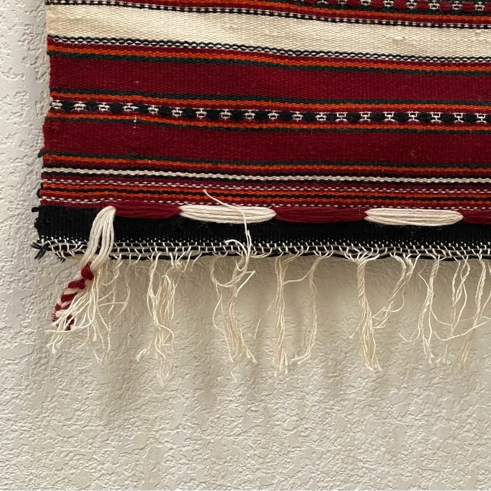 Vintage Boho Bohemian Mexican Wall Tapestry Wool Stripes 39” X 28”
